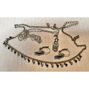 Lia Sophia lot blue crystal earrings & necklace gunmetal silver flipflop pendant